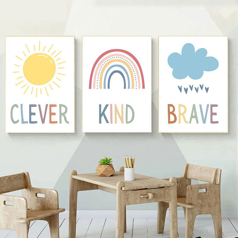 Kids Education Quote - Leuke zon regenboog wolk canvas kunstprint