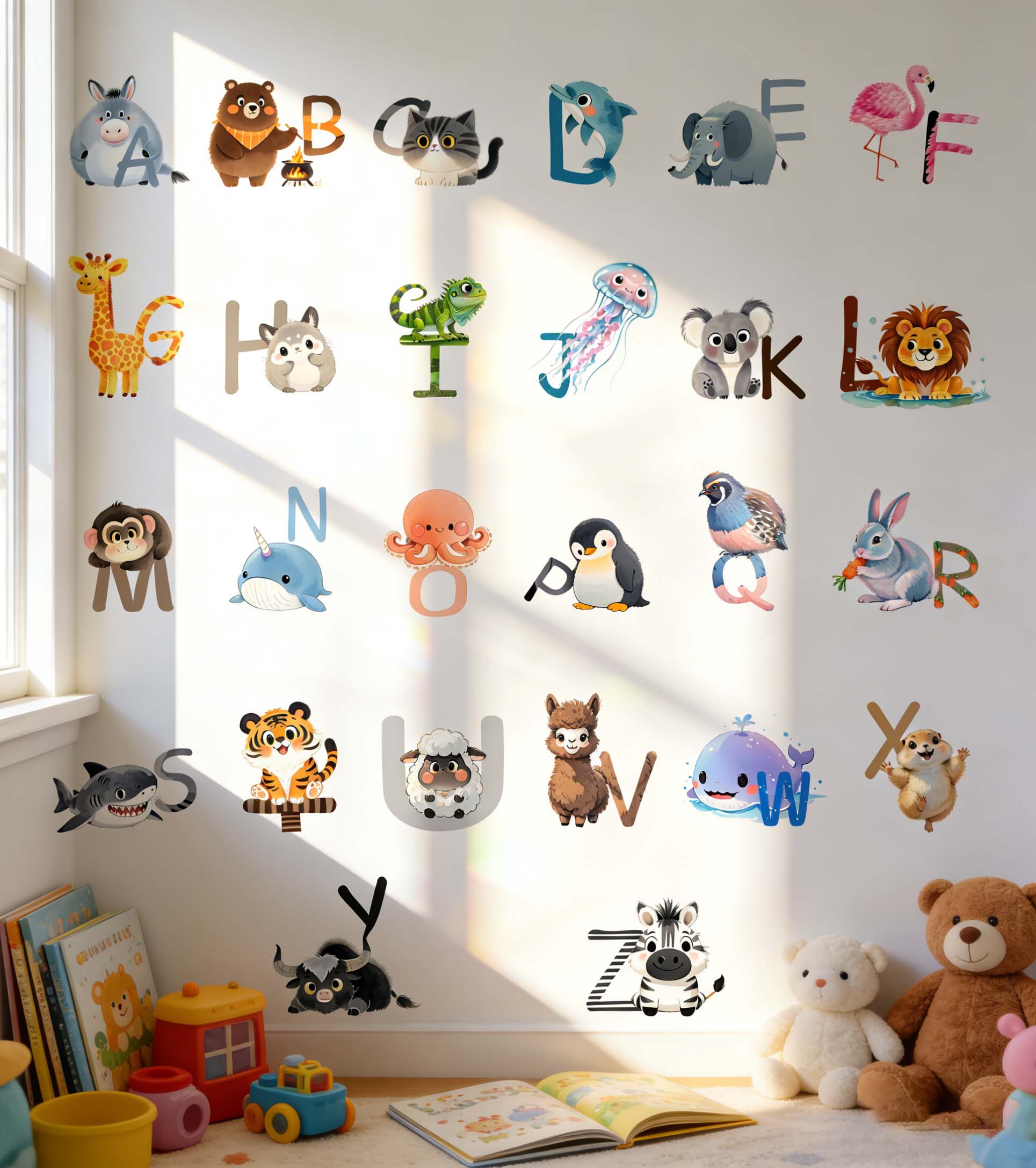 Kids Education Wallpaper - 26 letters Engels alfabet muurstickers cartoon