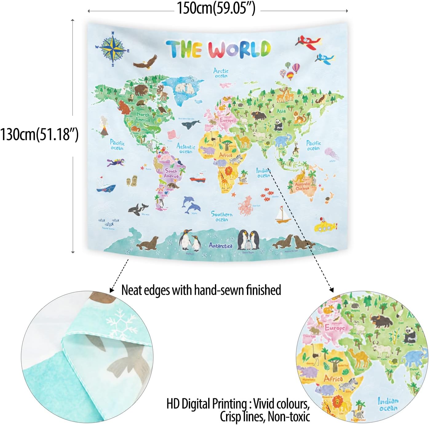 Kinderwereldkaart Wandtapijt E - Kids Education World recensie en prijs