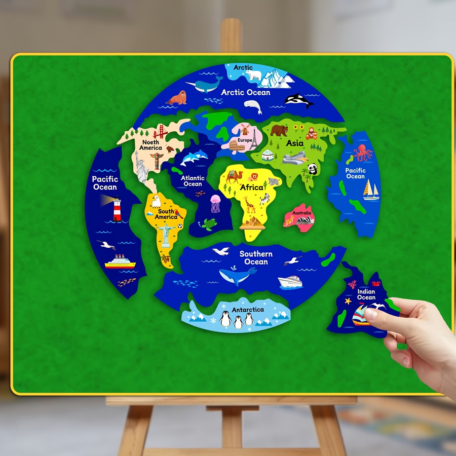 Wereldkaart van vilt voor kind - Kids Education World recensie en prijs